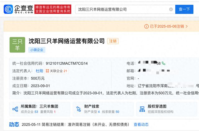 三只羊旗下多家公司接连注销